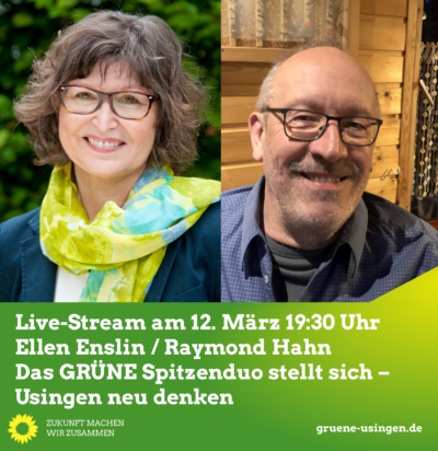 Live-Stream: Das Grünes Spitzenduo stellt sich – Usingen neu denken! @ Online, ein direkter Link befindet sich unten, unter dem Text zur Veranstaltung!